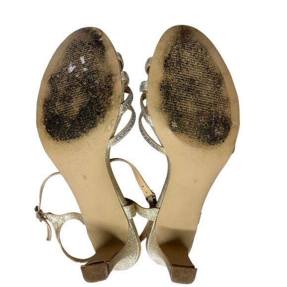 American Glamour Badgley Mischka Vera Gold Glitter High Heel Sandal Shoes SIZE 8 - Picture 5 of 5